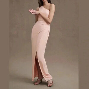BHLDN Chloe Dusty Pink One-shoulder Side-Slit Stretch Dress Gown Size 4